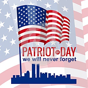 Patriot Day, Hand Hold American Flag. Patriot Day September 11, 2001. Design template, we will never forget, Vector