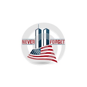 Patriot Day logo with Twin Towers on american flag photo