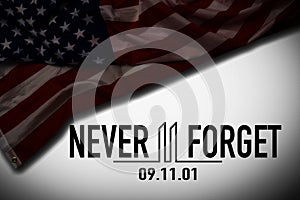 Patriot day typographic emblem. 9-11 logo, We Will Never Forget. illustration. 11 september. Design for postcard, flyer