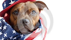 Patriot dog wearing a US flag scarf isolated on white transparent, USA presidential election