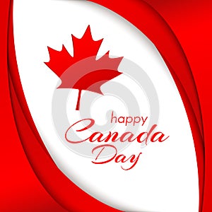 Patriot poster with Canada flag and the text of the Happy Canada Day Wavy red satin lines and a maple leaf on a white background