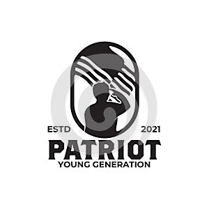 Patriot silhouette salute the flag logo design