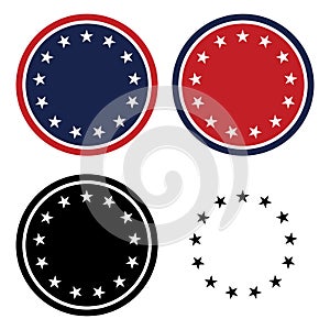 Patriotic 13 Stars Circle Set Isolated Vector Illustration