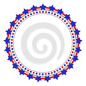 Patriotic abstract American flag round logo frame.