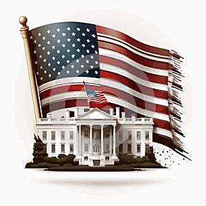 Patriotic American background with abstract USA flag and White house and Capitol building Washington