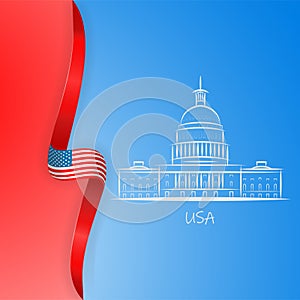 Patriotic American background with abstract USA flag and White house and Capitol building Washington DC symbol