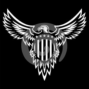 Patriotic American Eagle Vector Illustration, Wings Spread, Holding Shield