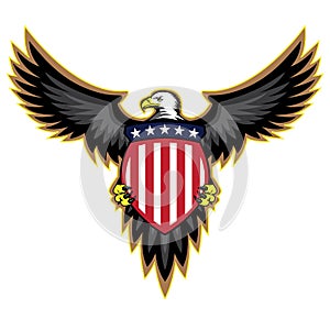 Patriotic American Eagle, Wings Spread, Holding Shield