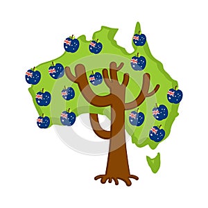 Patriotic apple tree Australia map. apples Australian flag