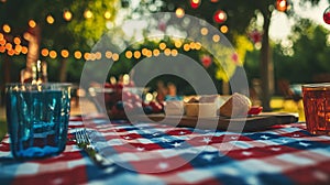 Patriotic Backyard BBQ Table Setting, Rustic Style