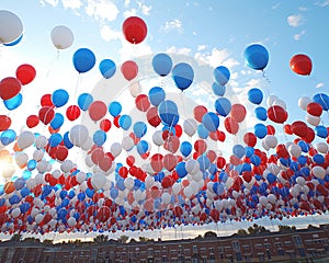 A patriotic balloon release wide shot