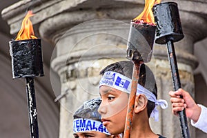 Patriotic boys & torches, Independence Day, Antigua, Guatemala