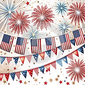 Patriotic celebration with flags and fireworks