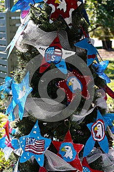 Patriotic christmas tree in fort Myers, Florida, usa