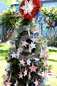 Patriotic christmas tree in fort Myers, Florida, usa