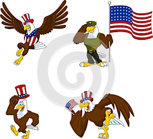 Patriotic Eagle Cartoon Characters. Vector Collection Set