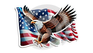 Patriotic Eagle Flying: A 3D sticker showing a majestic bald eagle soaring high