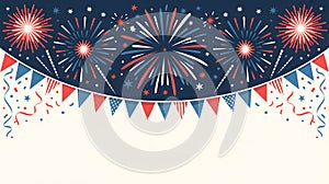 Patriotic fireworks and bunting celebration background