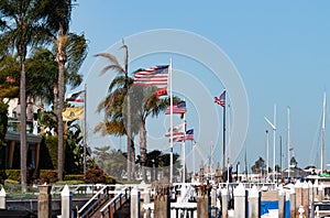 Patriotic flags in Newport Beach Harbor California