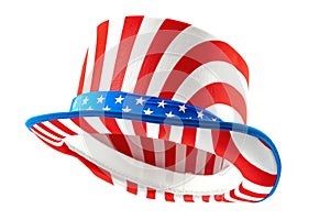 Patriotic holiday and celebrating independence day 4th of july concept with uncle sam hat with stars and stripes isolated on white