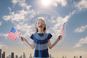 Patriotic holiday, child with American flag