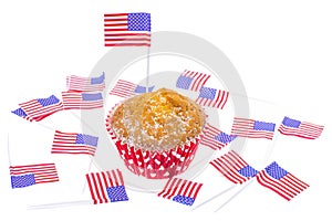 Patriotic holiday 4th of july: cupcakes with American flag.