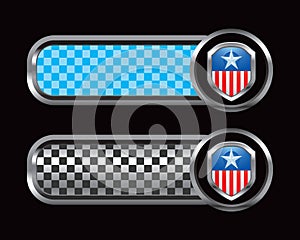 Patriotic icon on blue and black checkered tabs