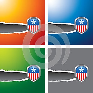 Patriotic icon on multicolored ripped banners