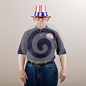 Patriotic man in American flag hat