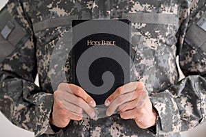 Patriotic Military Army Soldier Holding Bible