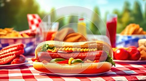Patriotic Picnic Delights: Hot Dogs, Corn, and Burgers on Independence Day.