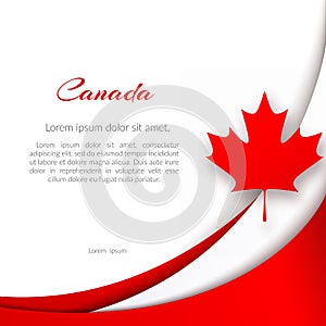 Patriotic poster with the theme Canada flag Wavy red lines and a maple leaf on a white background National patriotic symbol