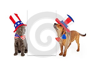 Patriotic Puppy and Kitten Blank Sign