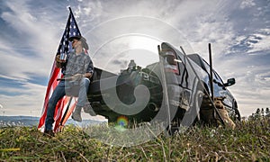 Patriotic Rancher Cowboy Taking Coffee Break