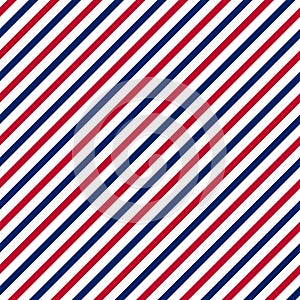 Patriotic red, white, blue geometric seamless pattern. July 4th background in stripes. Pattern in USA flag colors