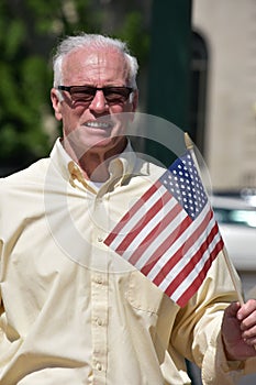 Patriotic Retired Man With Usa Flag