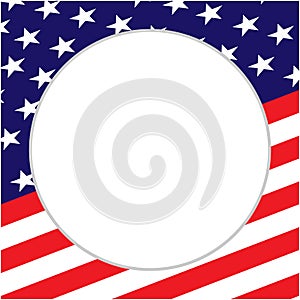 Patriotic round frame with USA flag symbols.