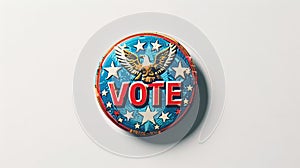 Patriotic round Vote badge with eagle and stars on a textured background. Isolated on white backdrop. Concept of