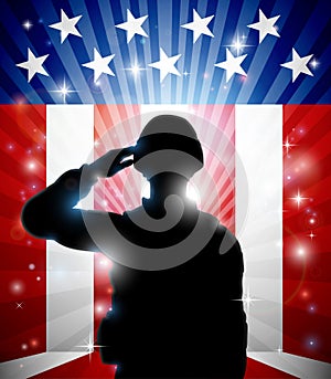 Soldier Saluting American Flag Background photo