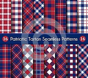 Patriotic Tartan Set of White , Blue, Red Seamless Patterns