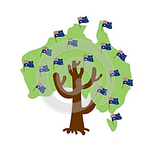 Patriotic tree Australia map. Australian flag. National political Plant. Vector illustration