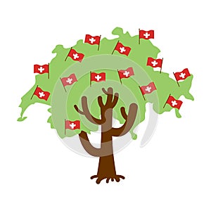 Patriotic tree Switzerland map. Swiss flag. National political P