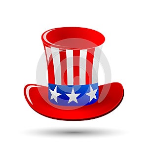 Patriotic Uncle Sam hat for 4th of July public holiday card greetings in vector format. Cartoon or doodle style
