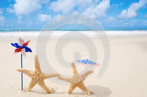 Patriotic USA background with starfishes