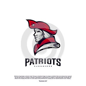 Patriots Logo Design Vector. Head Patriots Logo Design Template. Patriots Shield logo Concept