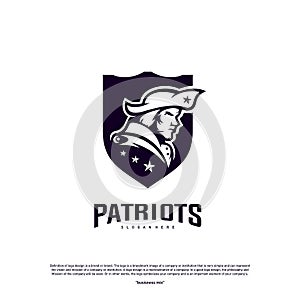 Patriots Logo Design Vector. Head Patriots Logo Design Template. Patriots Shield logo Concept