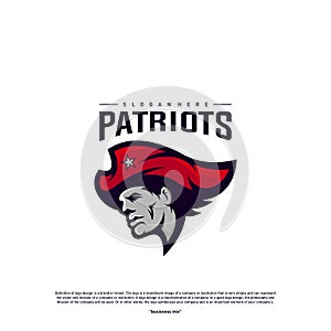 Patriots Logo Design Vector. Head Patriots Logo Design Template. Patriots Shield logo Concept