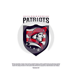 Patriots Logo Design Vector. Head Patriots Logo Design Template. Patriots Shield logo Concept