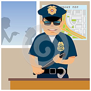 Patrolman in the police station photo