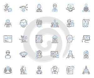 Patron pleasure line icons collection. Blissful, Delighted, Satisfied, Happy, Pleased, Ecstatic, Thrilled vector and
